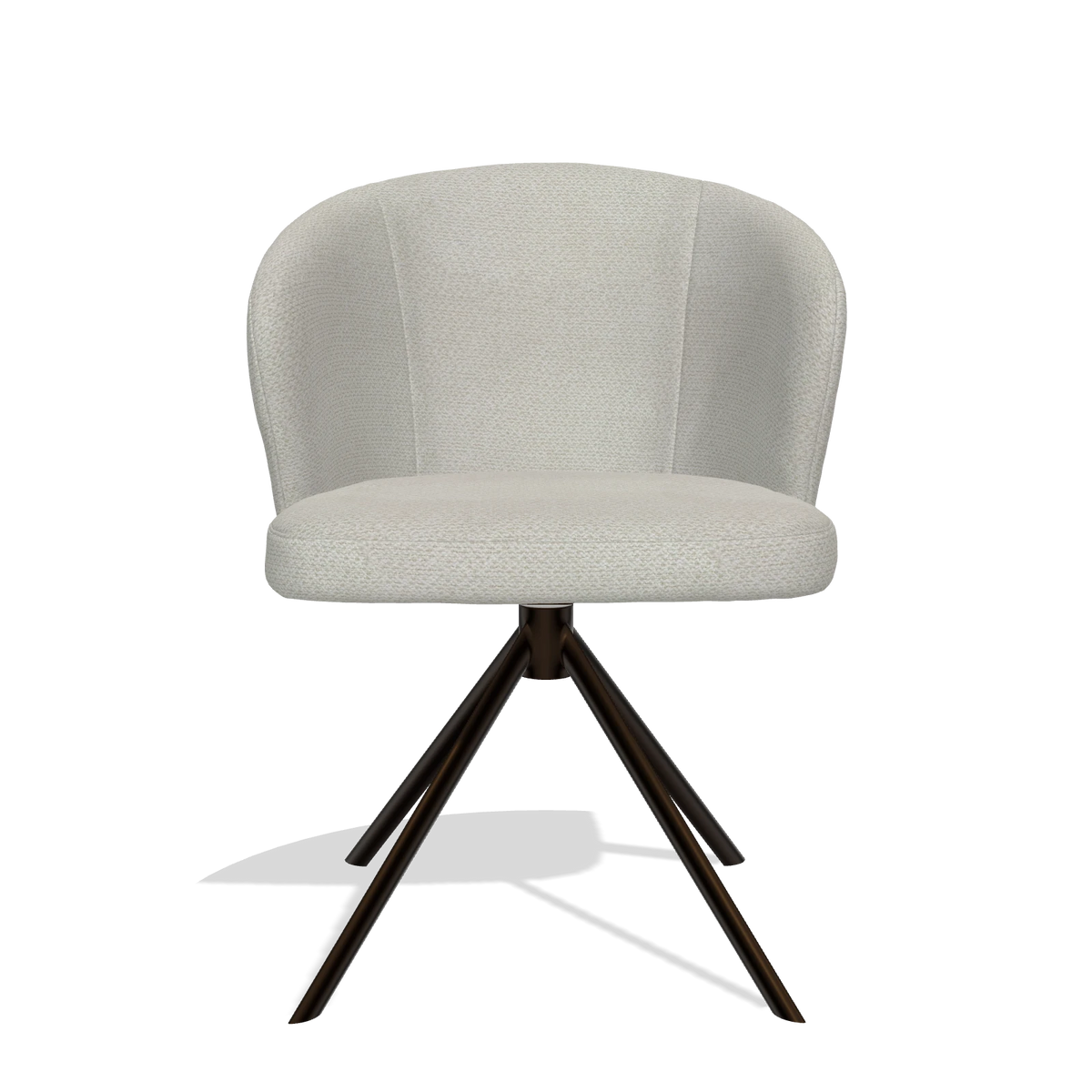 Silla de comedor Lazio 6511 en tela Rhythm 101 (greige), base giratoria en espresso, vista frontal