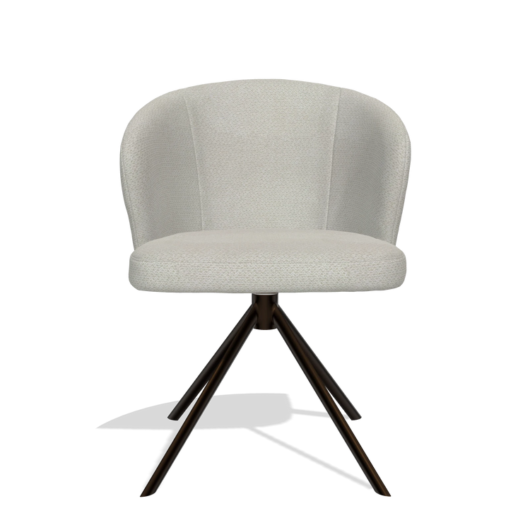 Silla de comedor Lazio 6511 en tela Rhythm 101 (greige), base giratoria en espresso, vista frontal
