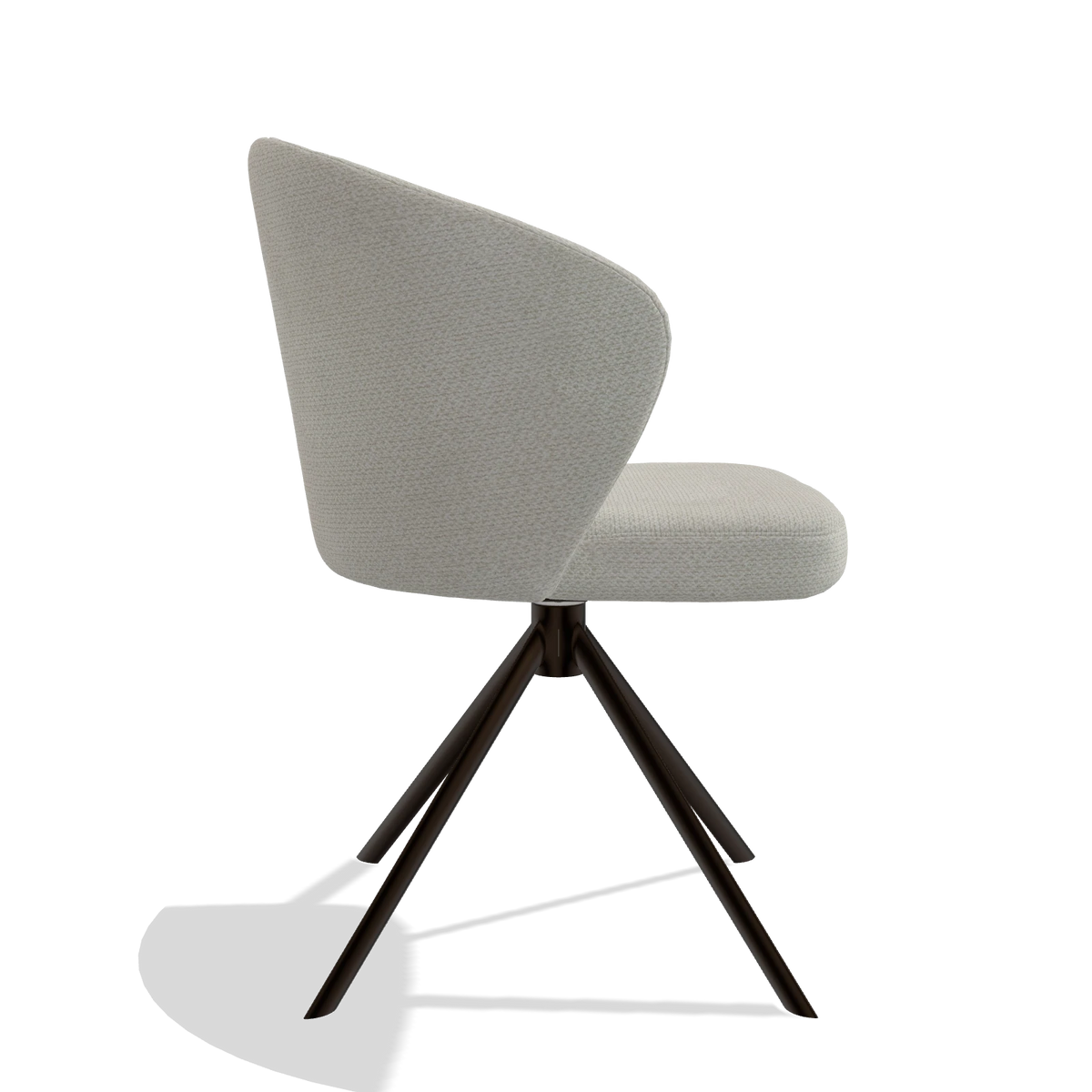 Silla de comedor Lazio 6511 en tela Rhythm 101 (greige), base giratoria en espresso, vista lateral