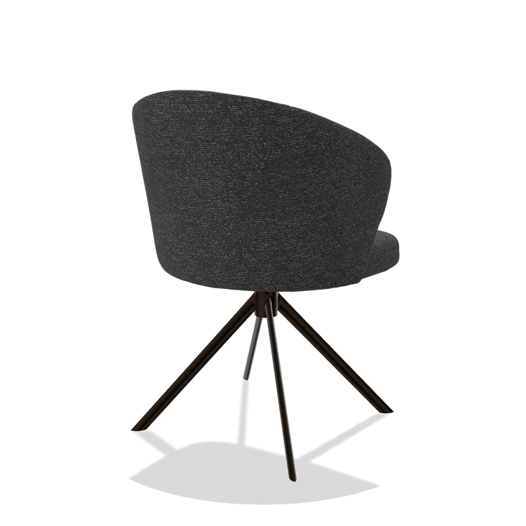 Chaise de salle à manger Lazio 6511 en tissu Sneak 67 (noir), pied pivotant en espresso, vue de trois-quarts arrière
