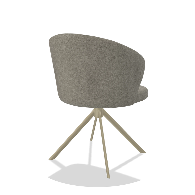 Dining Chair Lazio 6511 in Stella 10 fabric (taupe), champagne swivel base, back angled view