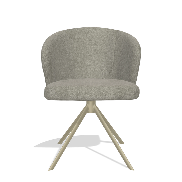 Dining Chair Lazio 6511 in Stella 10 fabric (taupe), champagne swivel base, front view