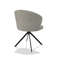 Silla de comedor Lazio 6511 en tela Taurus 01 (greige), base giratoria en negro, vista trasera en ángulo