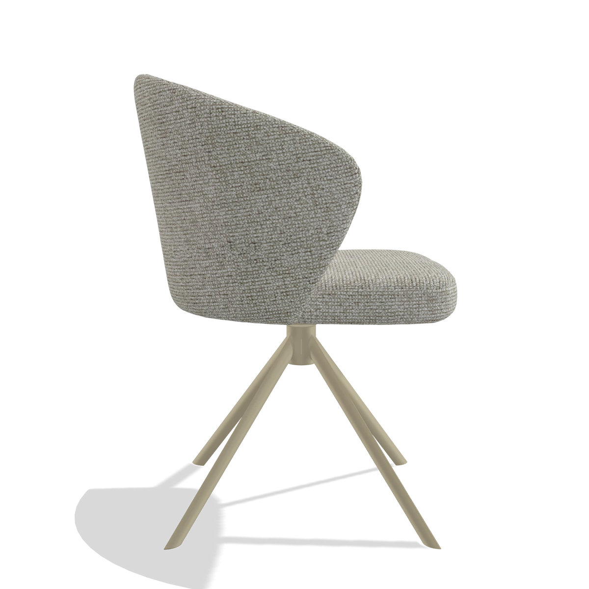 Silla de comedor Lazio 6511 en tela Taurus 01 (greige), base giratoria en champán, vista lateral