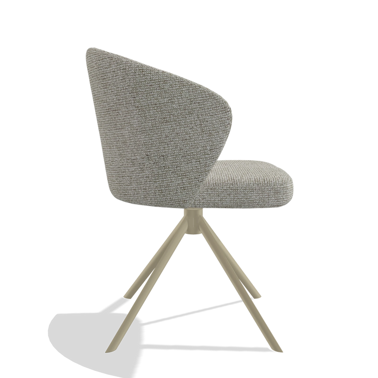 Silla de comedor Lazio 6511 en tela Taurus 01 (greige), base giratoria en champán, vista lateral