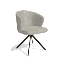 Silla de comedor Lazio 6511 en tela Taurus 01 (greige), base giratoria en espresso, vista en ángulo