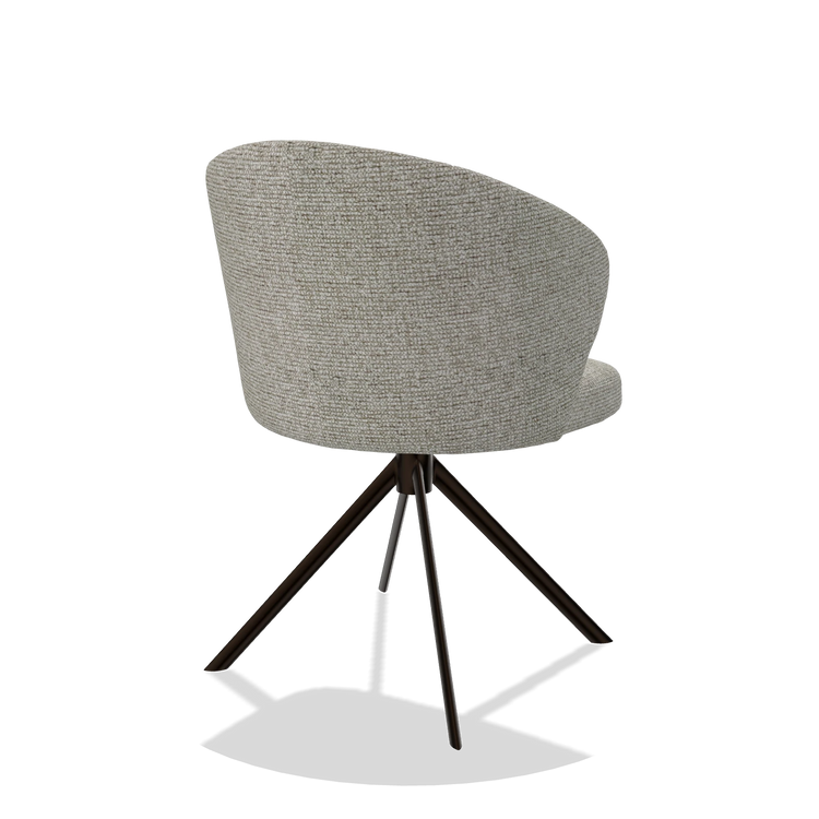 Silla de comedor Lazio 6511 en tela Taurus 01 (greige), base giratoria en espresso, vista trasera en ángulo