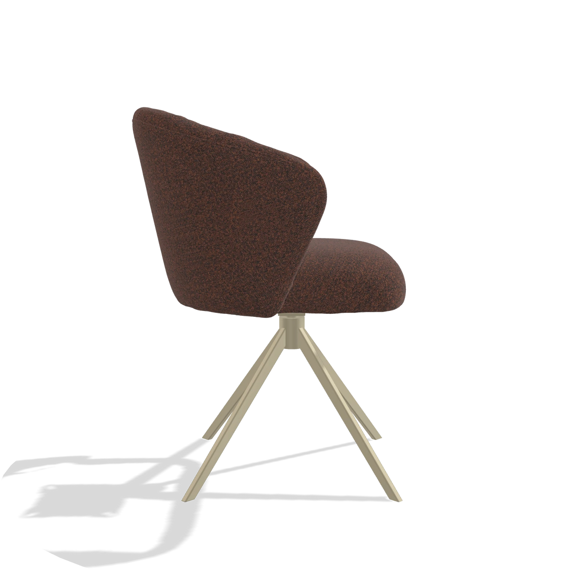 Dining Chair Lecce 6703 in Ascot Brick fabric (chocolate), champagne swivel base, side view