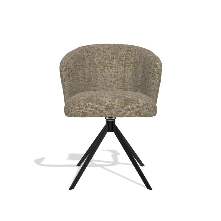 Silla de comedor Lecce 6703 en tela Be Fine 25 (topo), base giratoria en negro, vista frontal