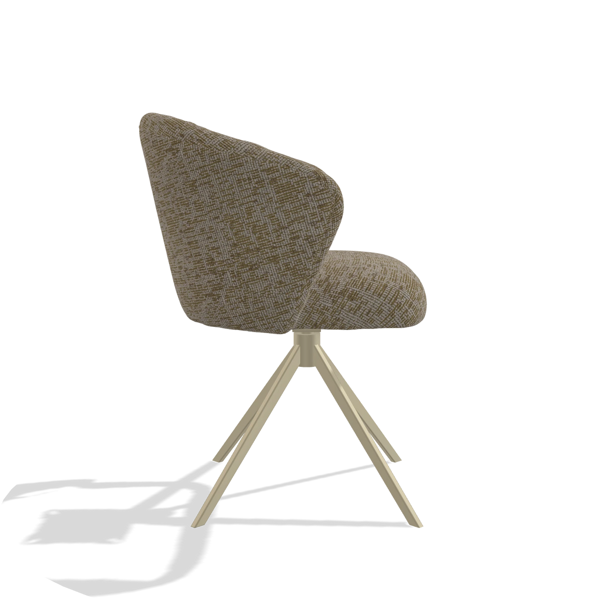 Silla de comedor Lecce 6703 en tela Be Fine 25 (topo), base giratoria en champán, vista lateral