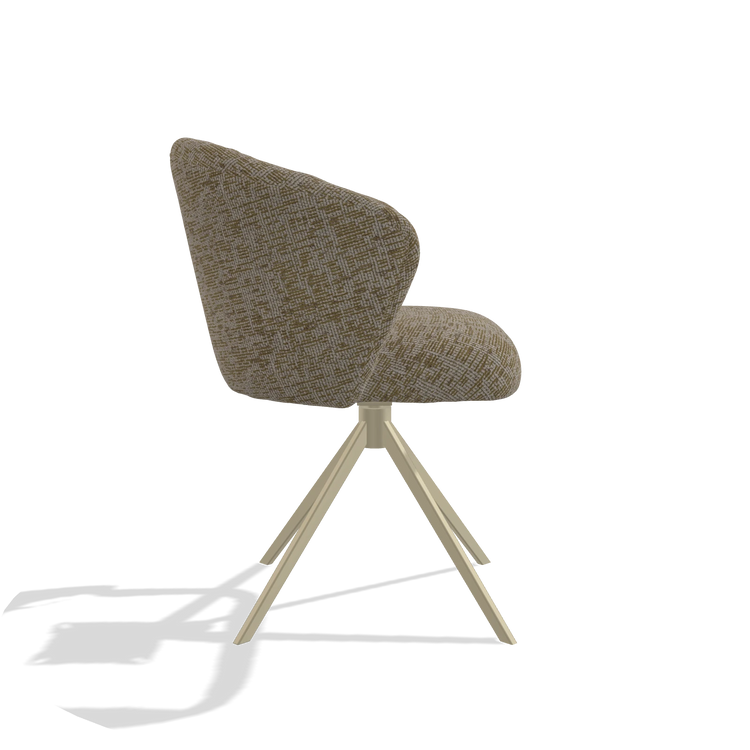 Silla de comedor Lecce 6703 en tela Be Fine 25 (topo), base giratoria en champán, vista lateral