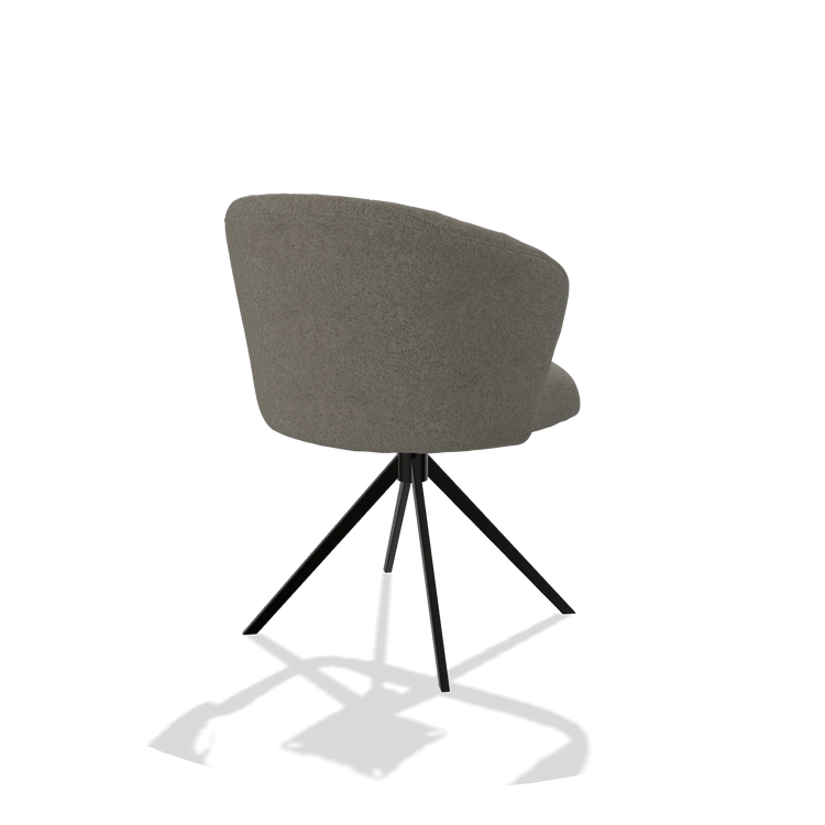 Chaise de salle à manger Lecce 6703 en tissu Boogie 12 (gris foncé), pied pivotant en noir, vue de trois-quarts arrière