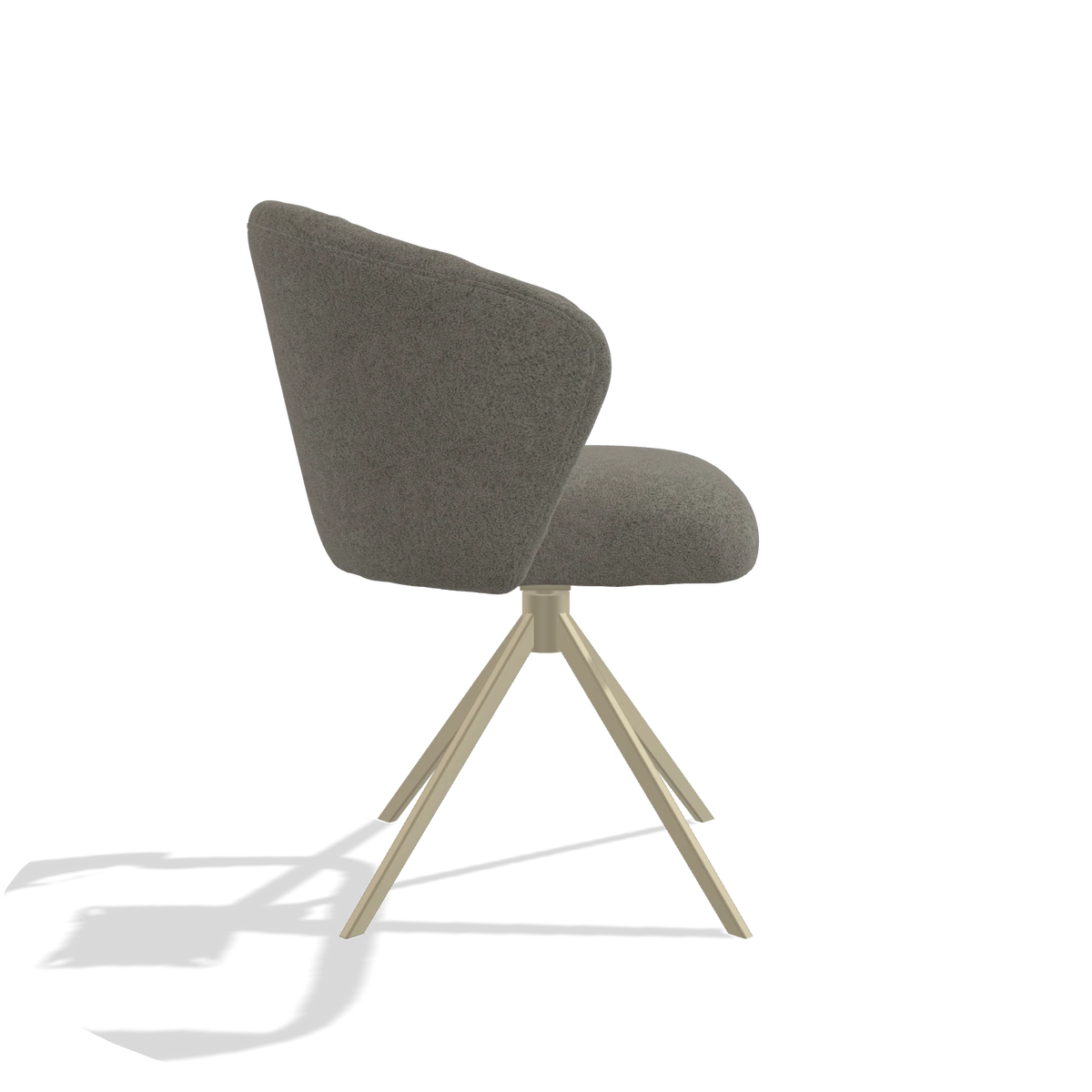 Chaise de salle à manger Lecce 6703 en tissu Boogie 12 (gris foncé), pied pivotant en champagne, vue de profil