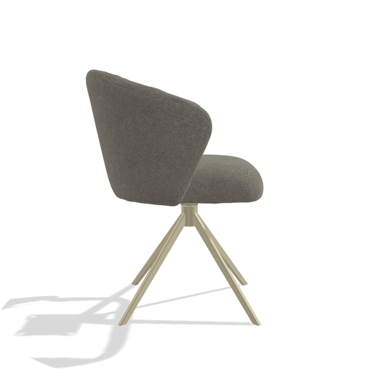 Chaise de salle à manger Lecce 6703 en tissu Boogie 12 (gris foncé), pied pivotant en champagne, vue de profil