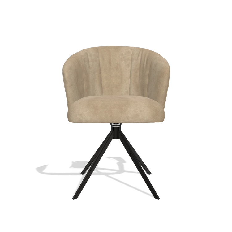 Dining Chair Lecce 6703 in Bull 10 fabric (greige), black swivel base, front view