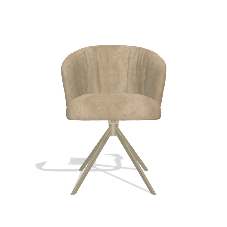 Dining Chair Lecce 6703 in Bull 10 fabric (greige), champagne swivel base, front view