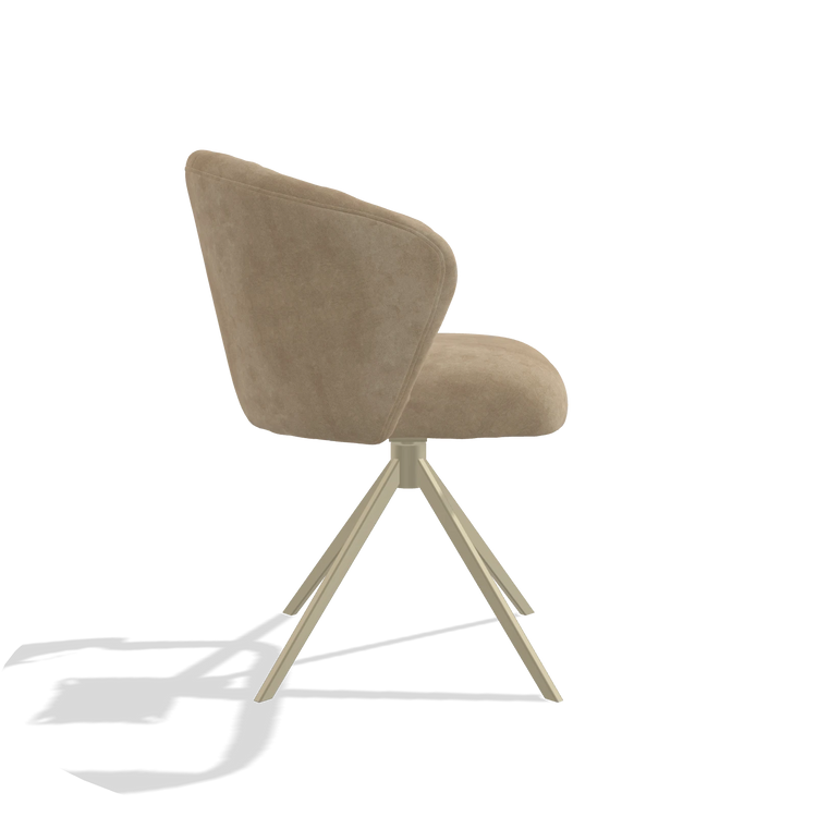Dining Chair Lecce 6703 in Bull 10 fabric (greige), champagne swivel base, side view