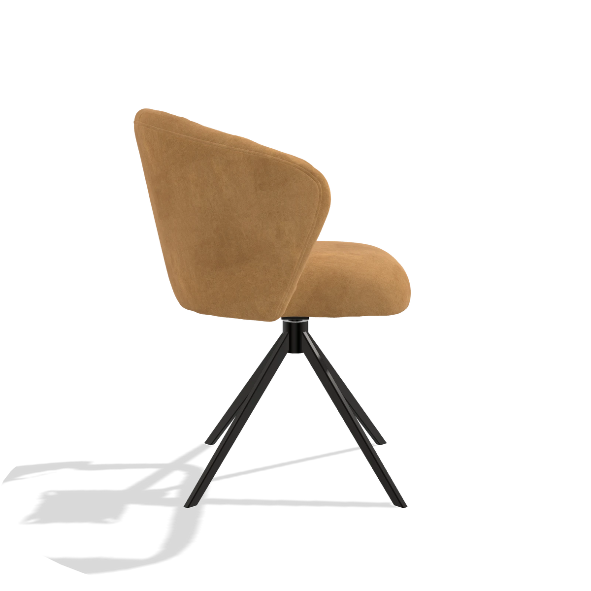 Dining Chair Lecce 6703 in Bull 16 fabric (ochre), black swivel base, side view