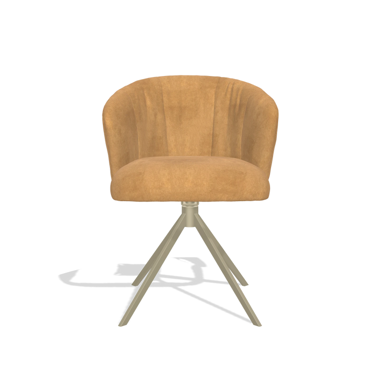 Dining Chair Lecce 6703 in Bull 16 fabric (ochre), champagne swivel base, front view