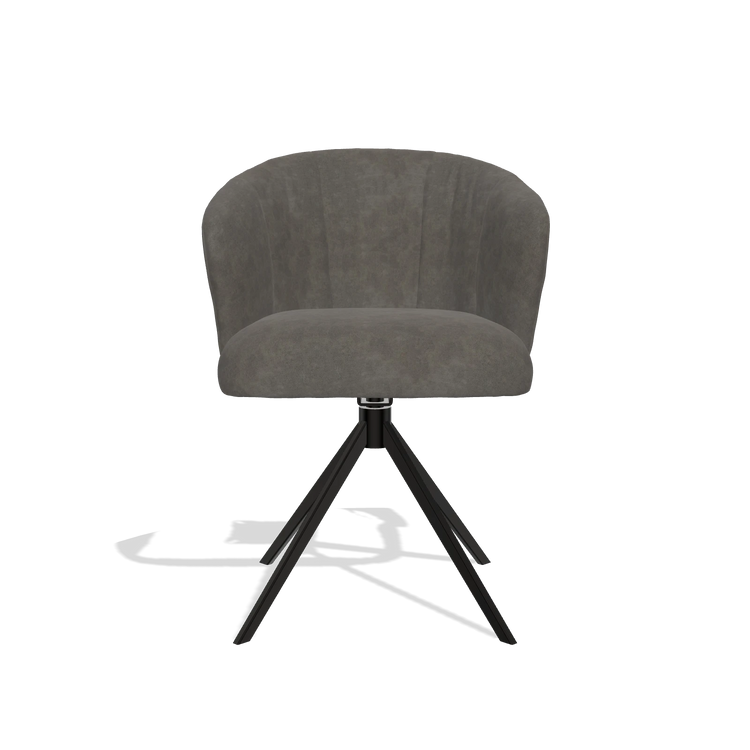 Dining Chair Lecce 6703 in Bull 18 fabric (dark grey), black swivel base, front view