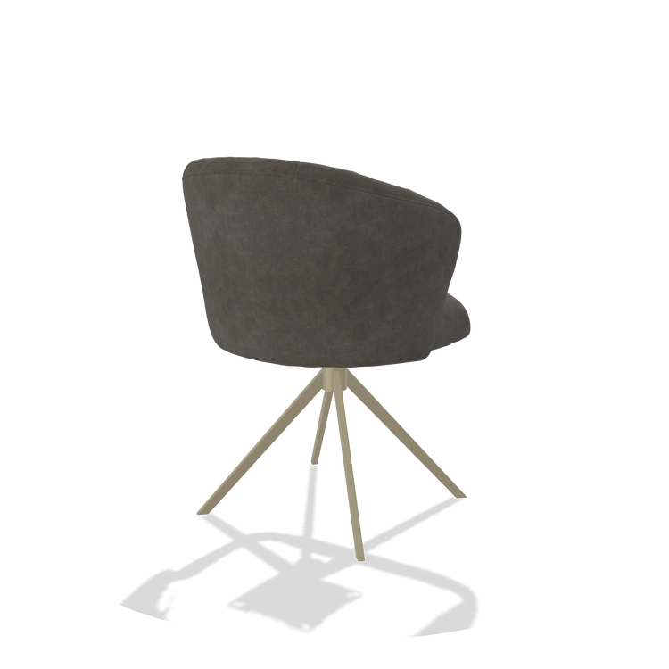 Dining Chair Lecce 6703 in Bull 18 fabric (dark grey), champagne swivel base, back angled view