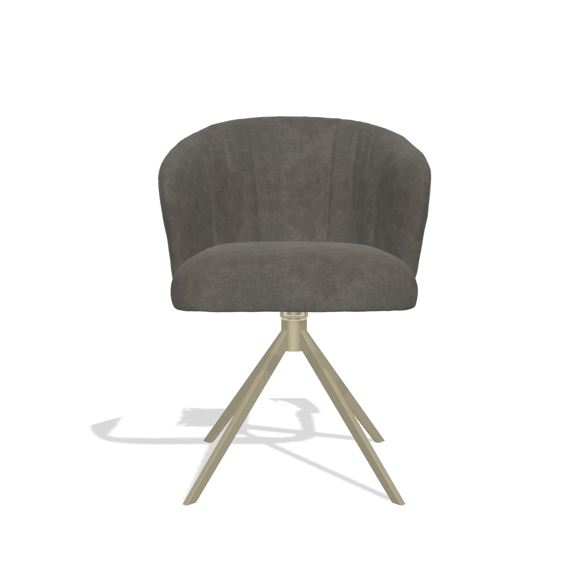 Dining Chair Lecce 6703 in Bull 18 fabric (dark grey), champagne swivel base, front view