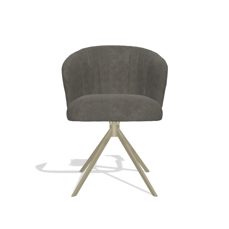 Dining Chair Lecce 6703 in Bull 18 fabric (dark grey), champagne swivel base, front view