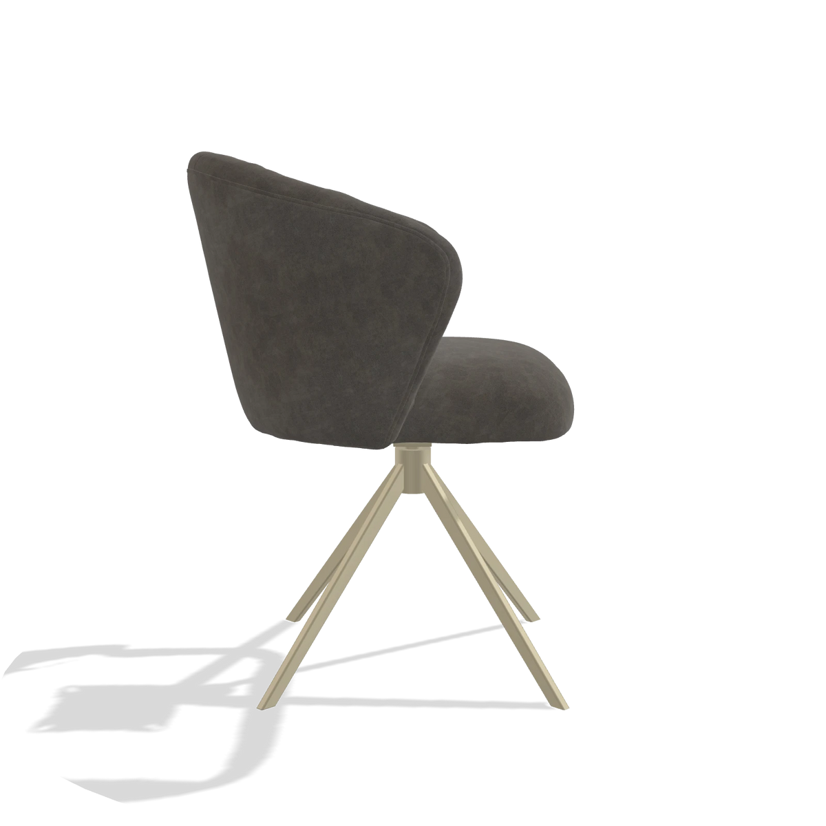 Dining Chair Lecce 6703 in Bull 18 fabric (dark grey), champagne swivel base, side view