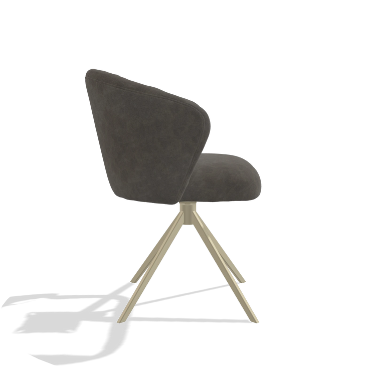 Dining Chair Lecce 6703 in Bull 18 fabric (dark grey), champagne swivel base, side view