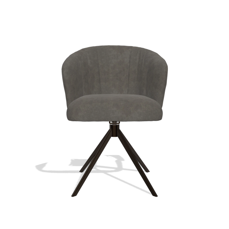 Dining Chair Lecce 6703 in Bull 18 fabric (dark grey), espresso swivel base, front view