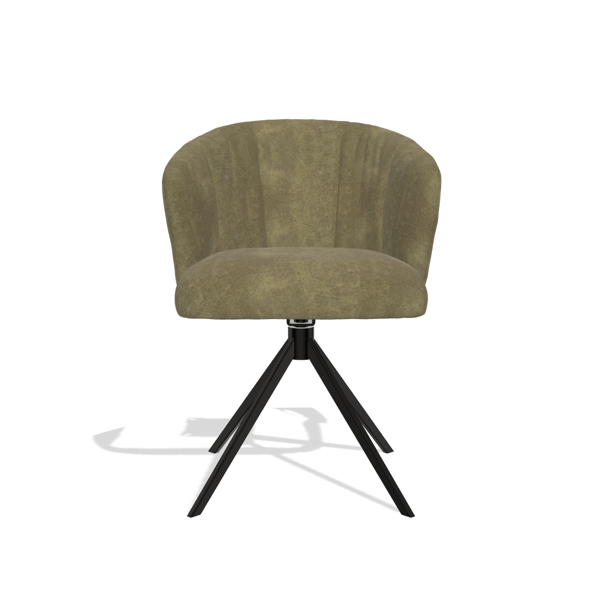 Dining Chair Lecce 6703 in Bull 59 fabric (olive), black swivel base, front view