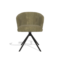 Dining Chair Lecce 6703 in Bull 59 fabric (olive), black swivel base, front view