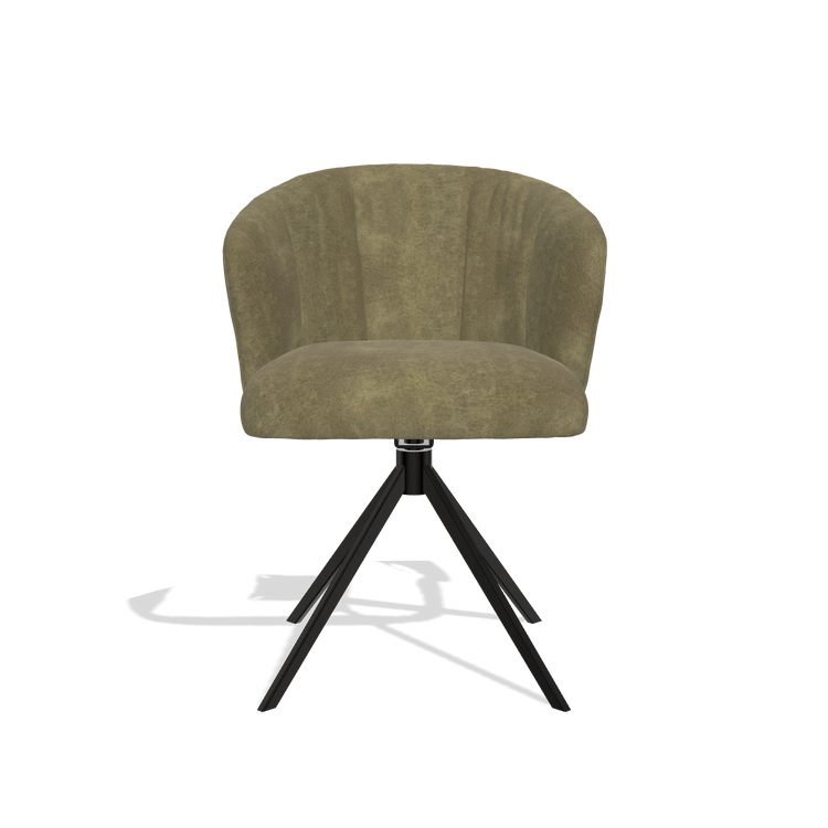 Dining Chair Lecce 6703 in Bull 59 fabric (olive), black swivel base, front view