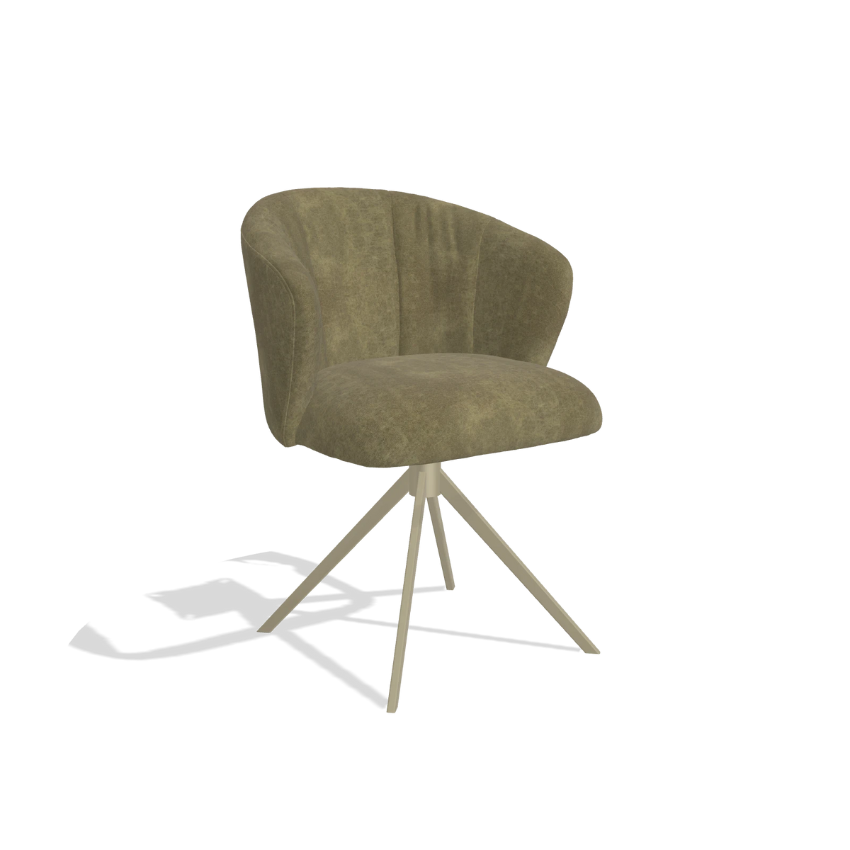 Dining Chair Lecce 6703 in Bull 59 fabric (olive), champagne swivel base, angled view