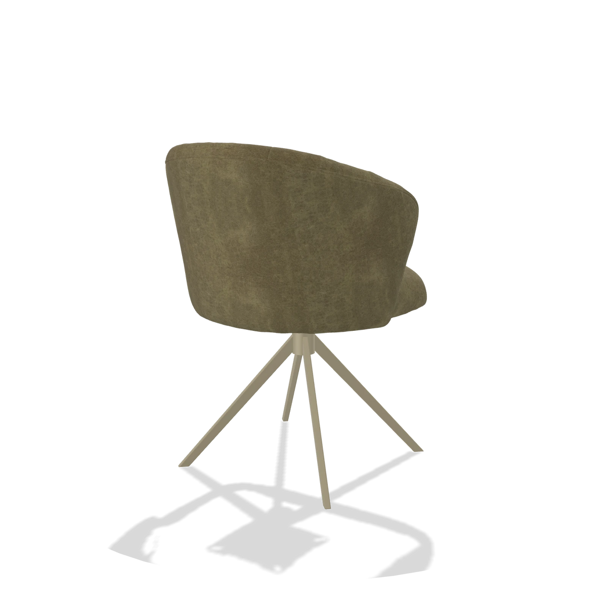 Dining Chair Lecce 6703 in Bull 59 fabric (olive), champagne swivel base, back angled view