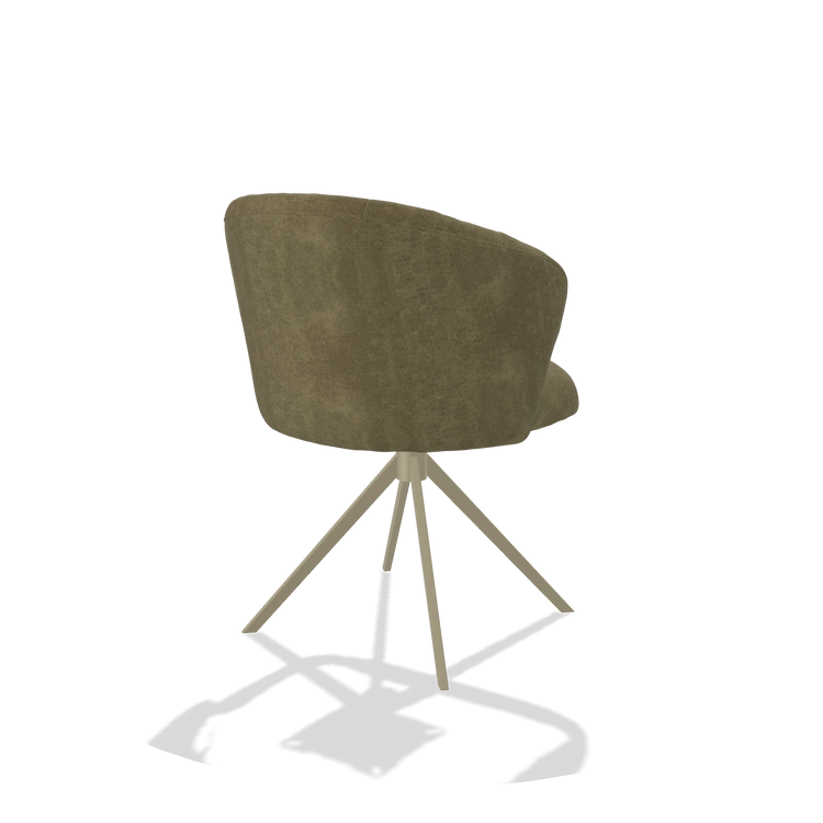 Dining Chair Lecce 6703 in Bull 59 fabric (olive), champagne swivel base, back angled view