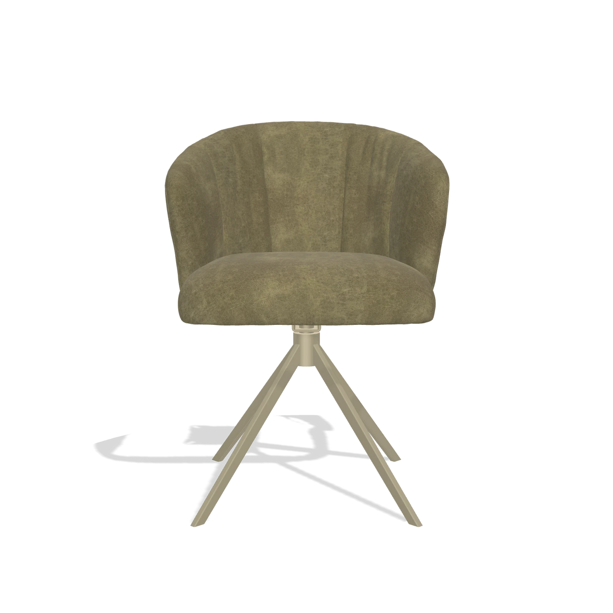 Dining Chair Lecce 6703 in Bull 59 fabric (olive), champagne swivel base, front view