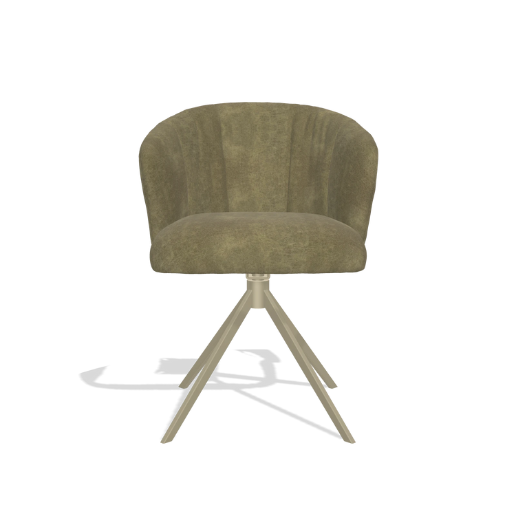 Dining Chair Lecce 6703 in Bull 59 fabric (olive), champagne swivel base, front view