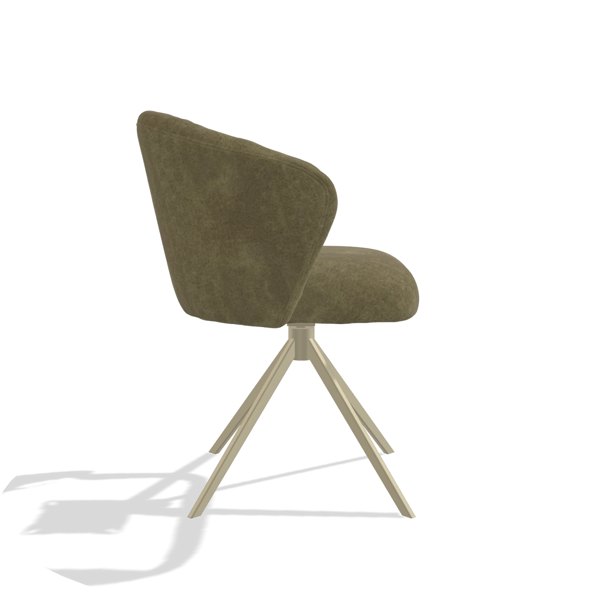 Dining Chair Lecce 6703 in Bull 59 fabric (olive), champagne swivel base, side view