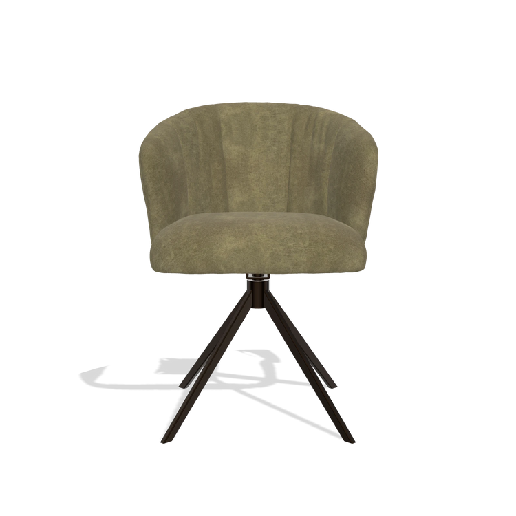 Dining Chair Lecce 6703 in Bull 59 fabric (olive), espresso swivel base, front view