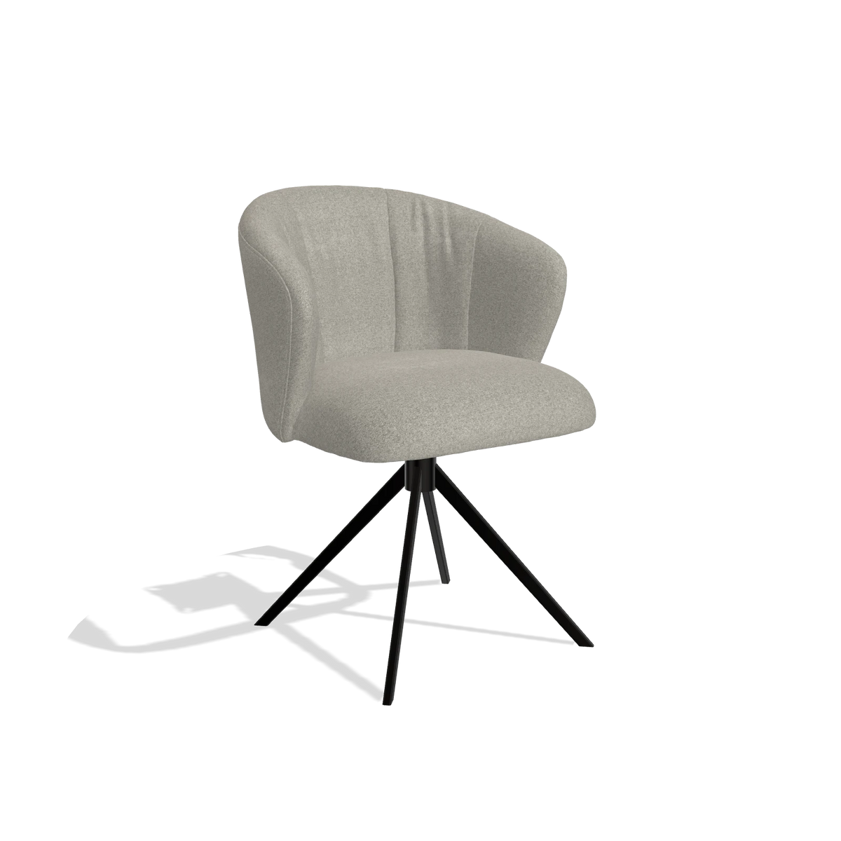 Dining Chair Lecce 6703 in Glory 01 fabric (greige), black swivel base, angled view