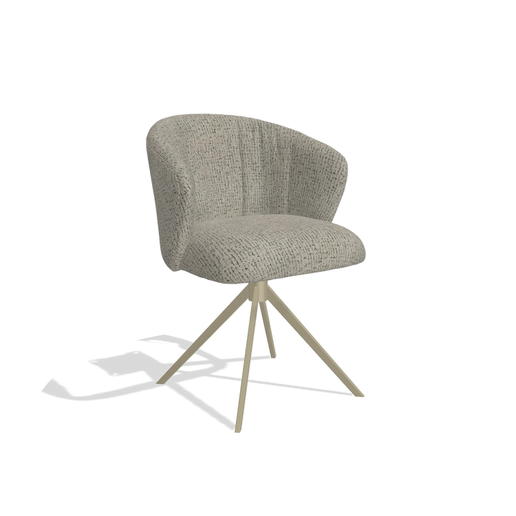 Dining Chair Lecce 6703 in Horta 01 fabric (grey), champagne swivel base, angled view
