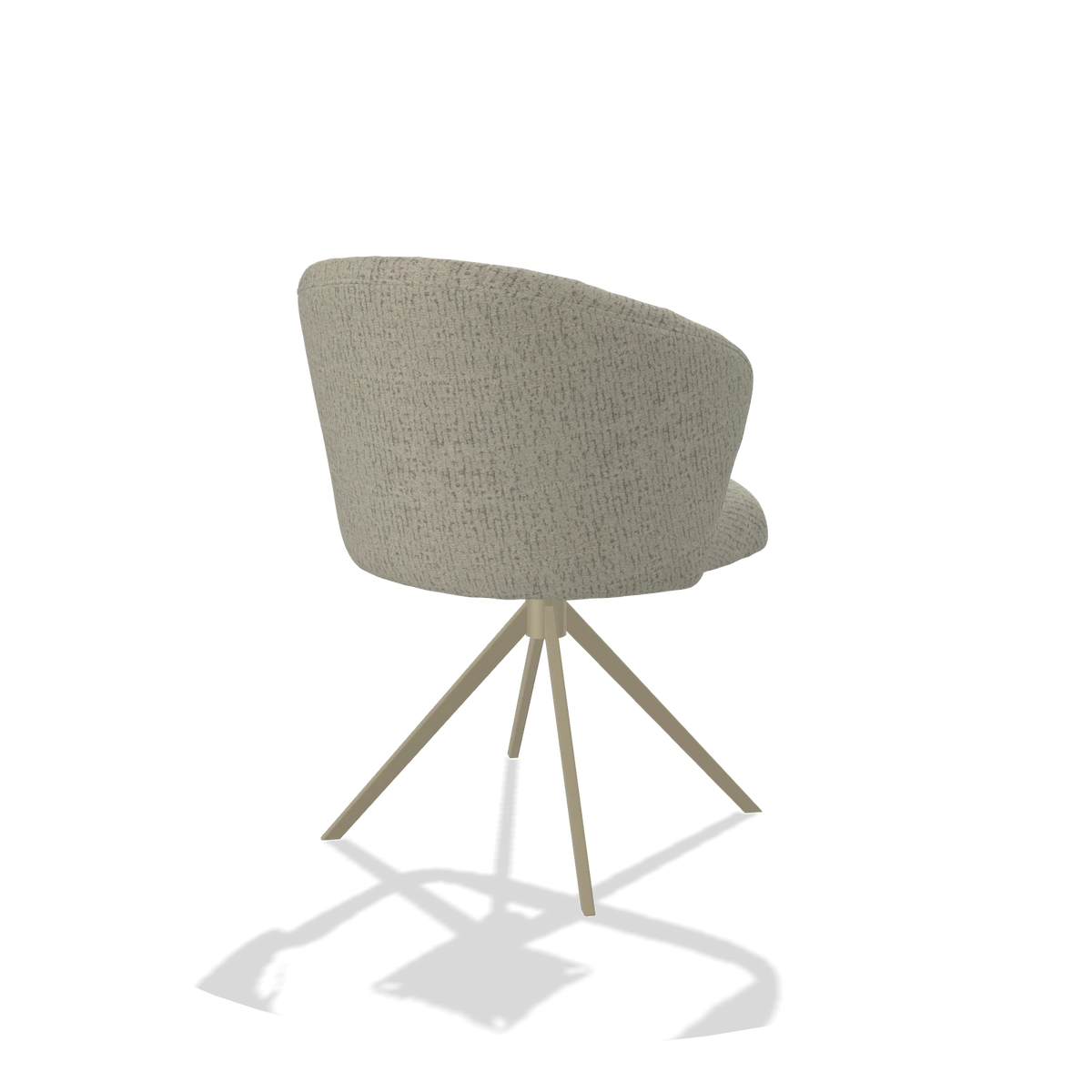 Chaise de salle à manger Lecce 6703 en tissu Horta 05 (grège), pied pivotant en champagne, vue de trois-quarts arrière