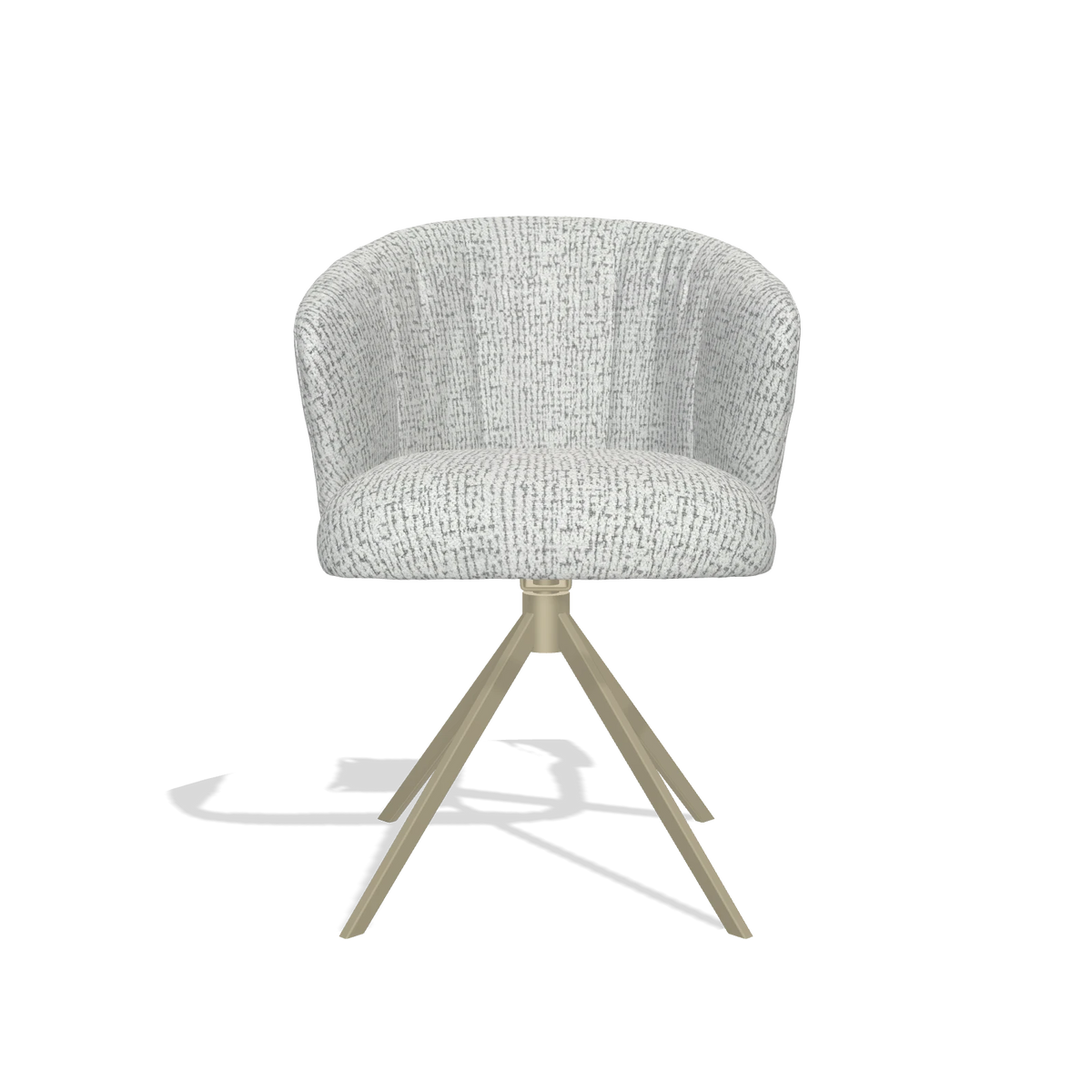 Sedia da pranzo Lecce 6703 in tessuto Horta 101 (grigio chiaro), base girevole in champagne, vista frontale