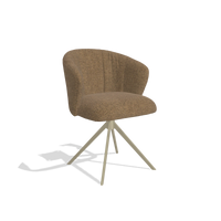 Chaise de salle à manger Lecce 6703 en tissu Horta 23 (olive), pied pivotant en champagne, vue de trois-quarts