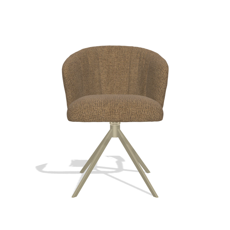 Chaise de salle à manger Lecce 6703 en tissu Horta 23 (olive), pied pivotant en champagne, vue de face
