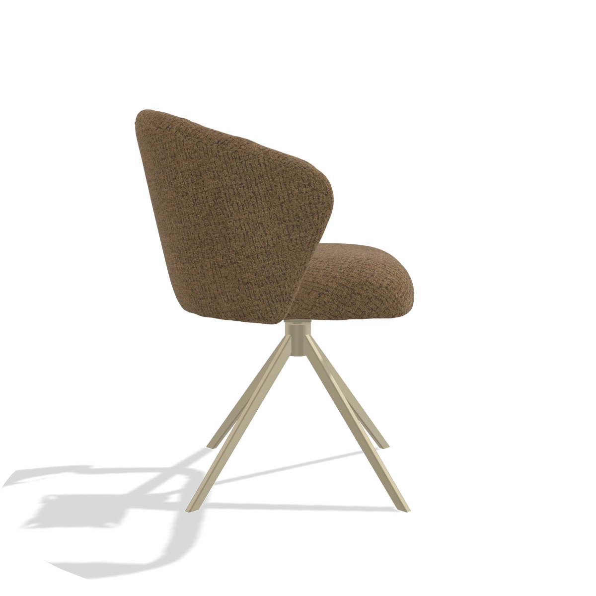Chaise de salle à manger Lecce 6703 en tissu Horta 23 (olive), pied pivotant en champagne, vue de profil
