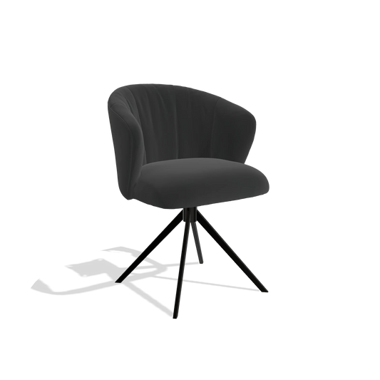 Chaise de salle à manger Lecce 6703 en Cuir A804 (noir), pied pivotant en noir, vue de trois-quarts
