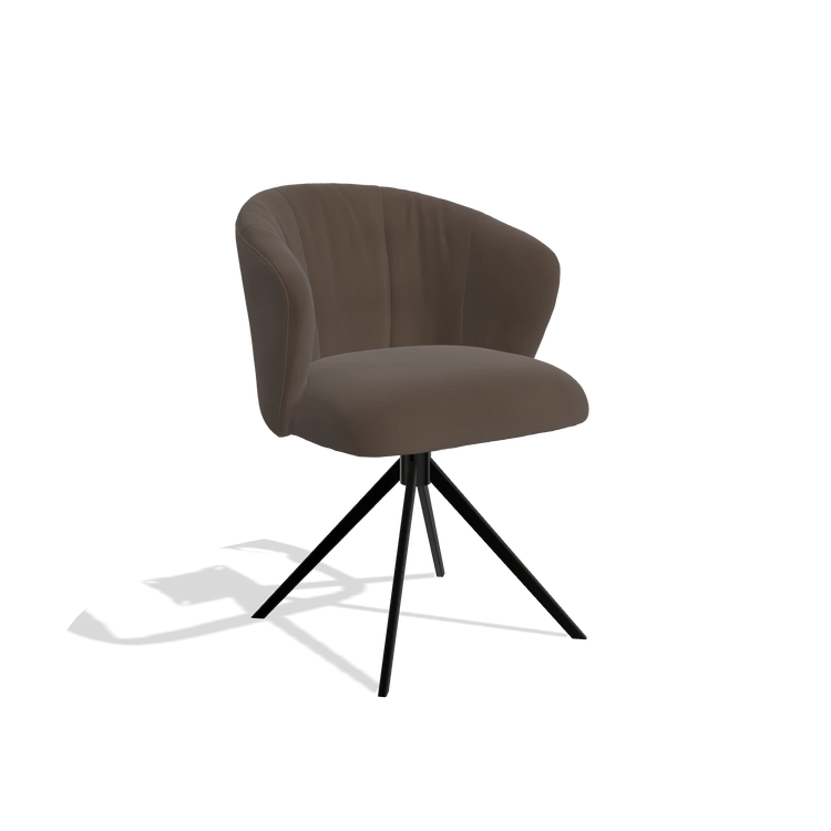 Silla de comedor Lecce 6703 en Piel A825 (marrón), base giratoria en negro, vista en ángulo