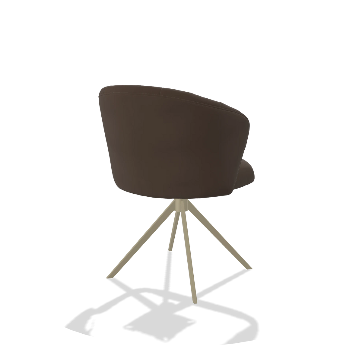 Silla de comedor Lecce 6703 en Piel A825 (marrón), base giratoria en champán, vista trasera en ángulo